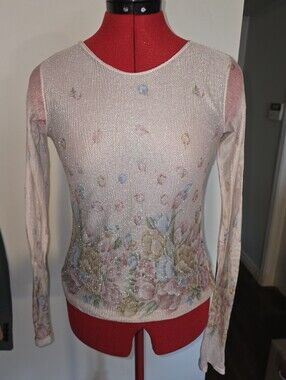 Vintage Floral Sparkly Mesh Long Sleeve Fairy Girly Top